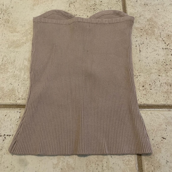 💛 Revamped Sweater Knits Tan Ribbed Strapless Top, Size S/P - Picture 4 of 5